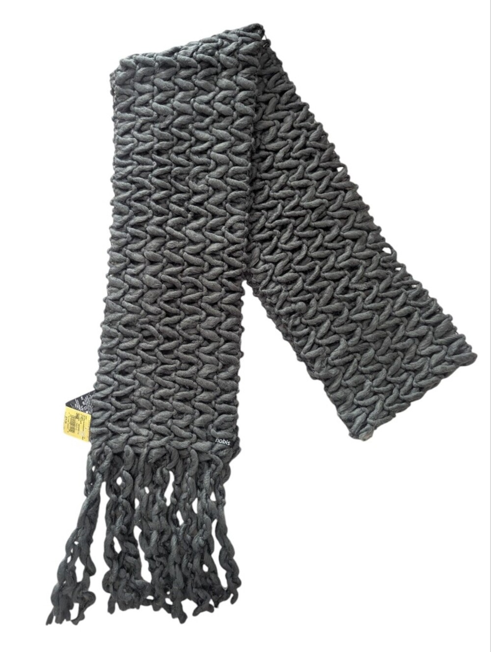 NOBIS Charcoal Chunky Wool Knit Fringe Scarf